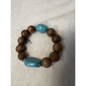 Natural Genuine Wood Grain Bead Bracelet With Turquoise Style Minimalist